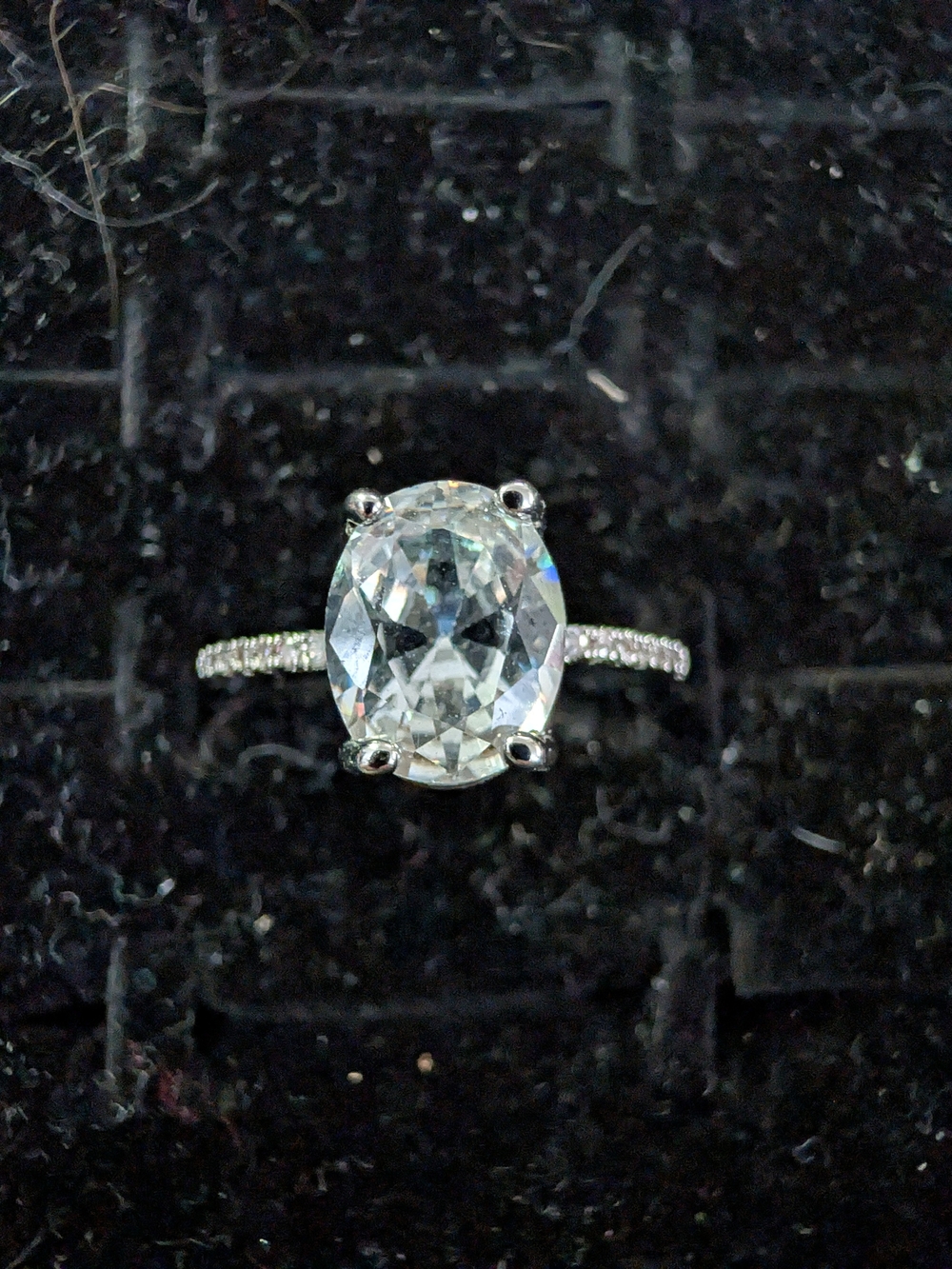 14K White Gold Oval Simulated Diamond Engagement Ring Prong Setting Size 8